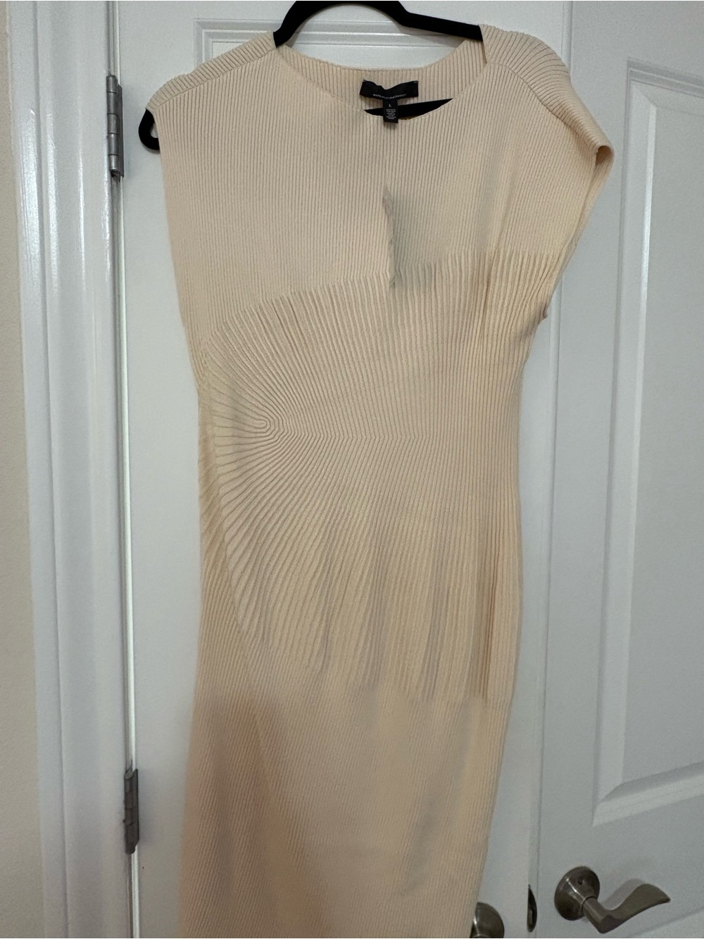 White House Black Market Cream Ribbed Midi Dress